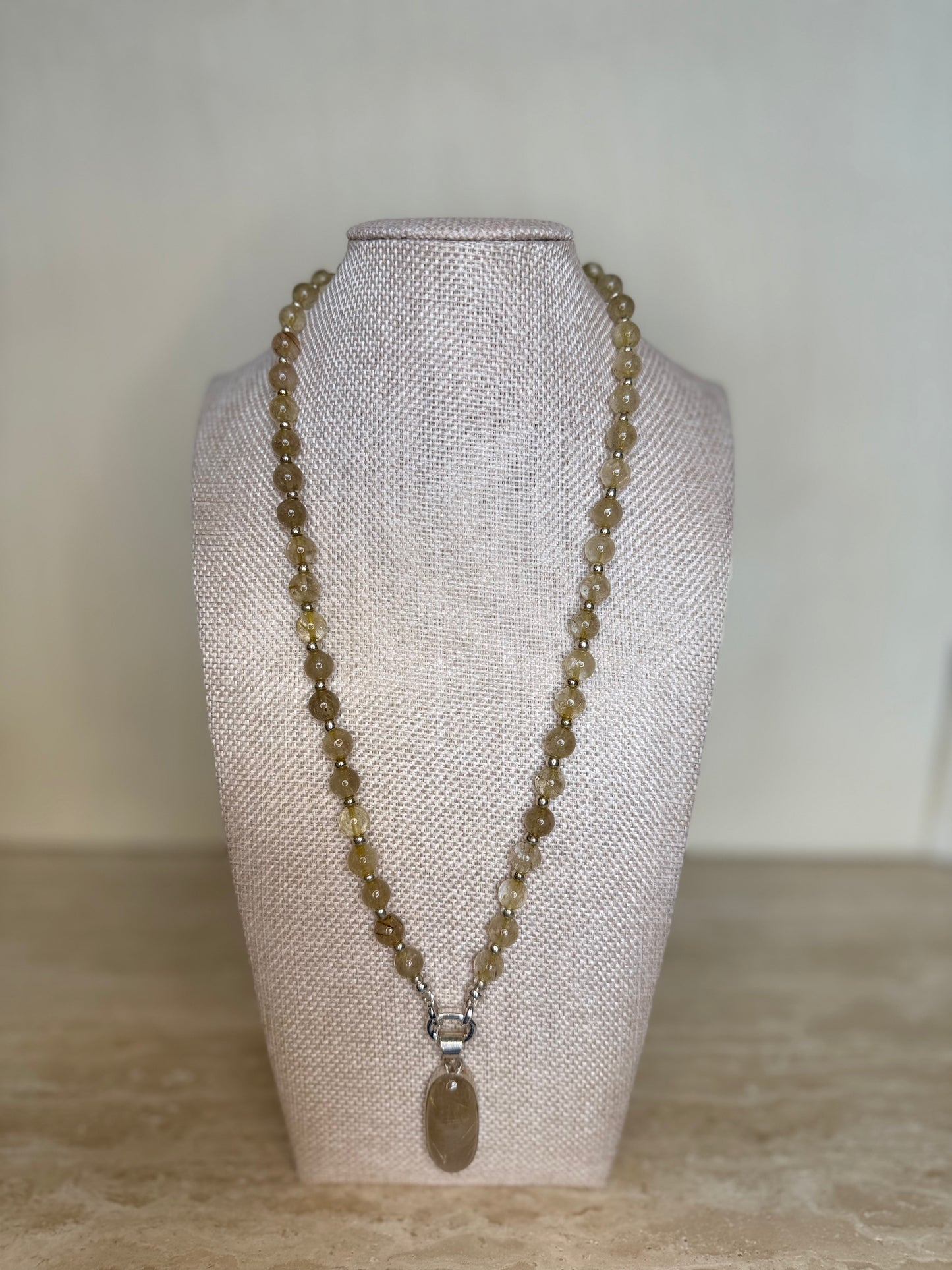 Golden Rutile Quartz Necklace and Pendant - Silver Plated