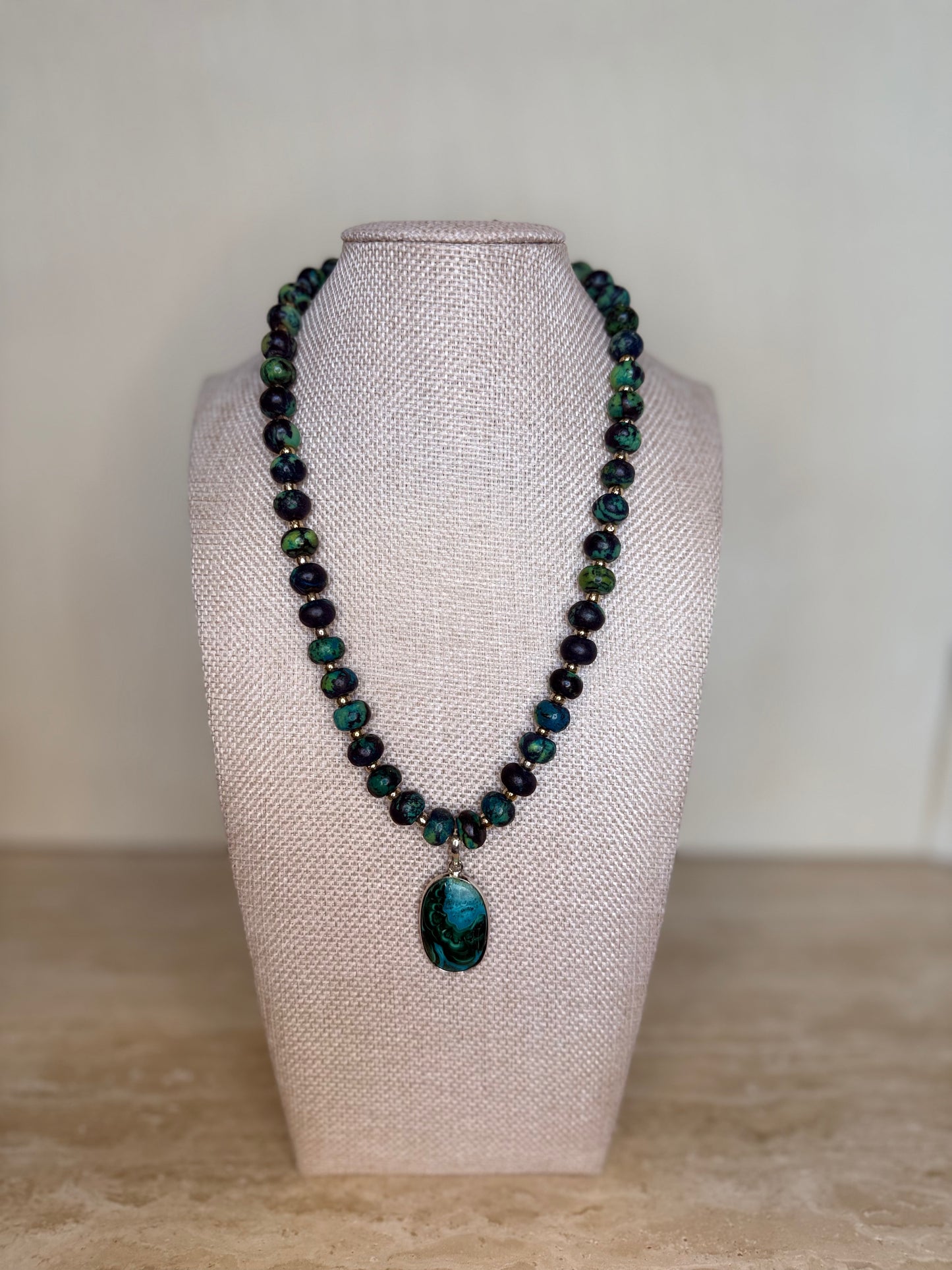 Chrysocolla Malachite Necklace and Pendant - Silver Plated