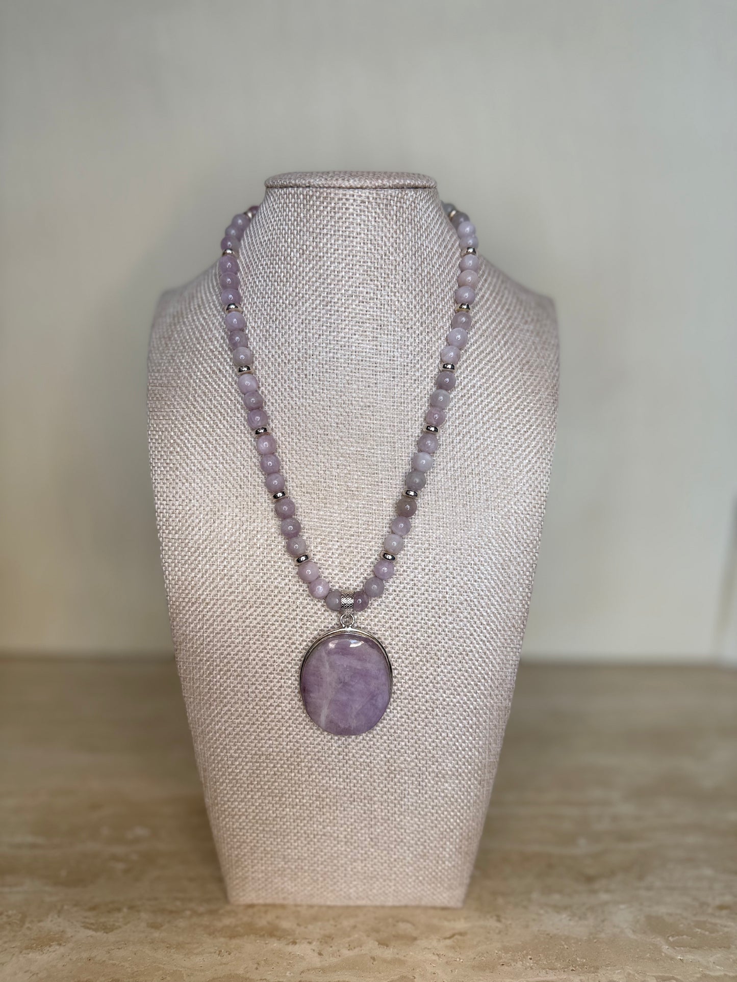 Kunzite Necklace and Pendant - Silver Plated