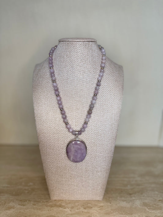 Kunzite Necklace and Pendant - Silver Plated