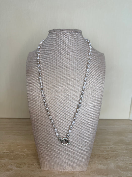 White Tibetan Agate Necklace - Silver Toned